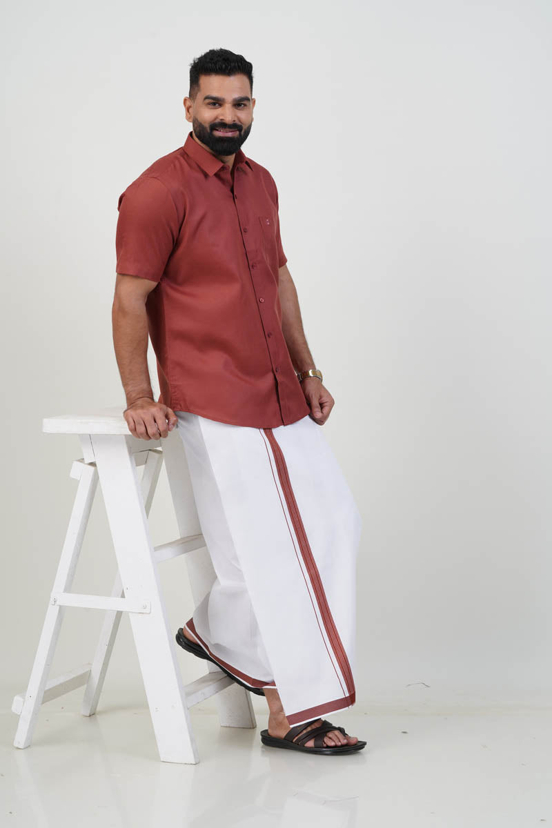 Colour Catch Rust Red Single Set – Half Sleeve Shirt + Dhoti Set