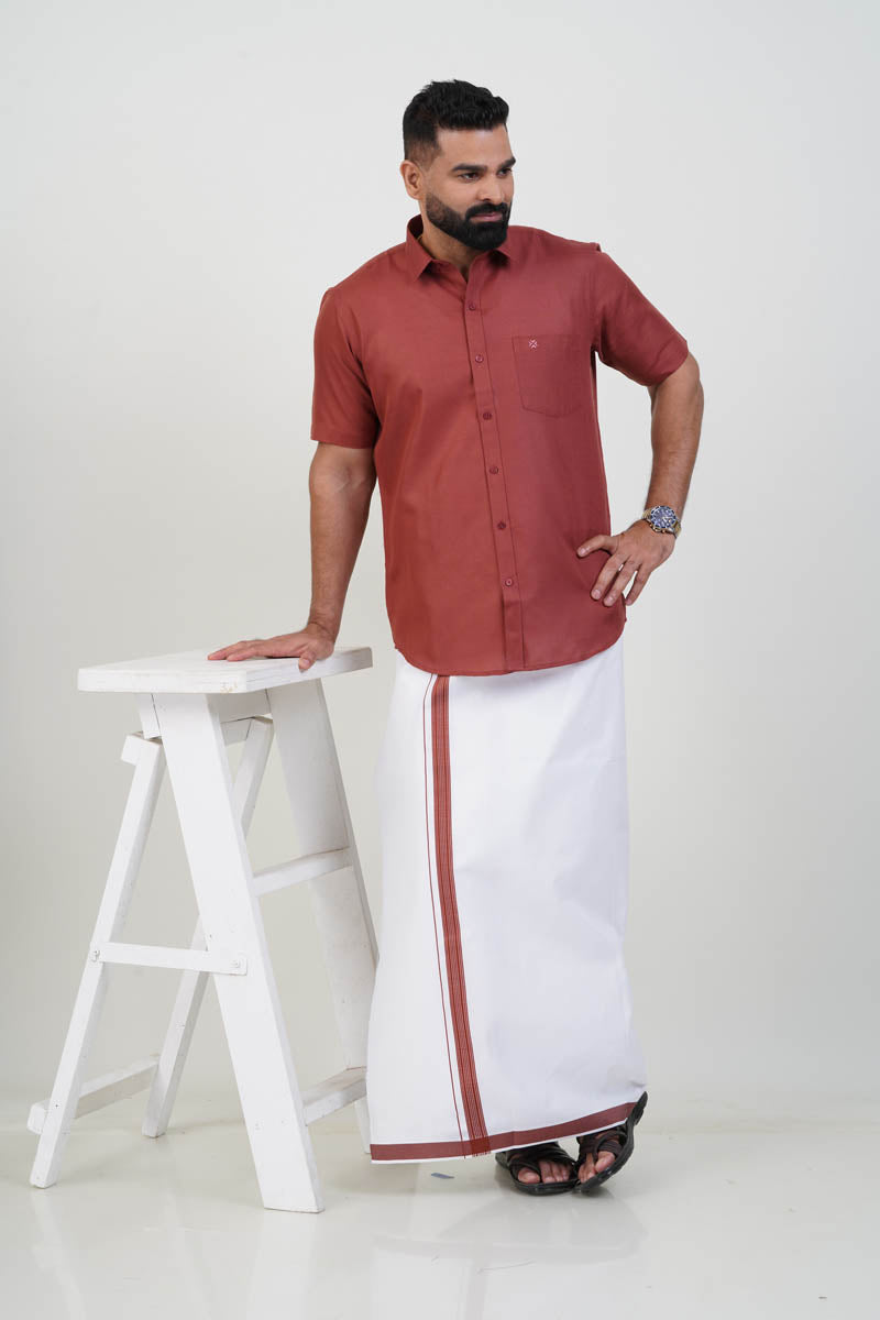 Colour Catch Rust Red Single Set – Half Sleeve Shirt + Dhoti Set