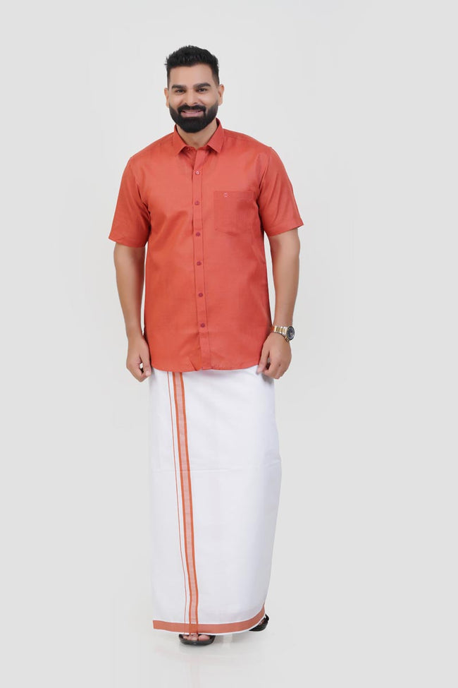 Colour Catch Peach Single Set – Half Sleeve Shirt + Dhoti Set Hover Image