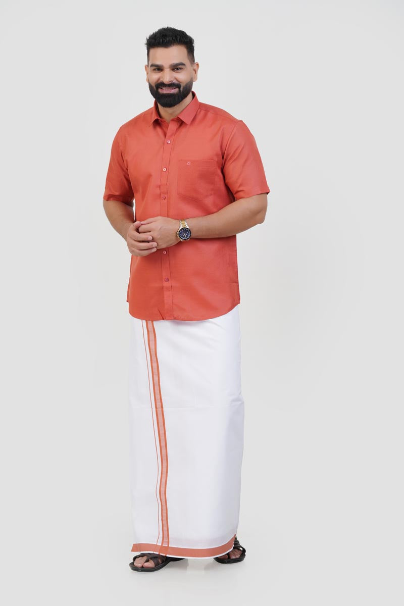 Colour Catch Peach Single Set – Half Sleeve Shirt + Dhoti Set