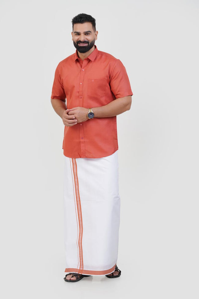 Colour Catch Peach Single Set – Half Sleeve Shirt + Dhoti Set Main Image