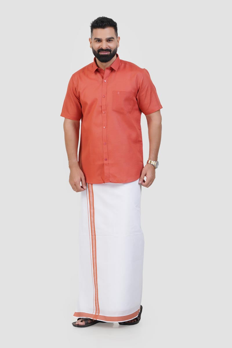 Colour Catch Peach Single Set – Half Sleeve Shirt + Dhoti Set