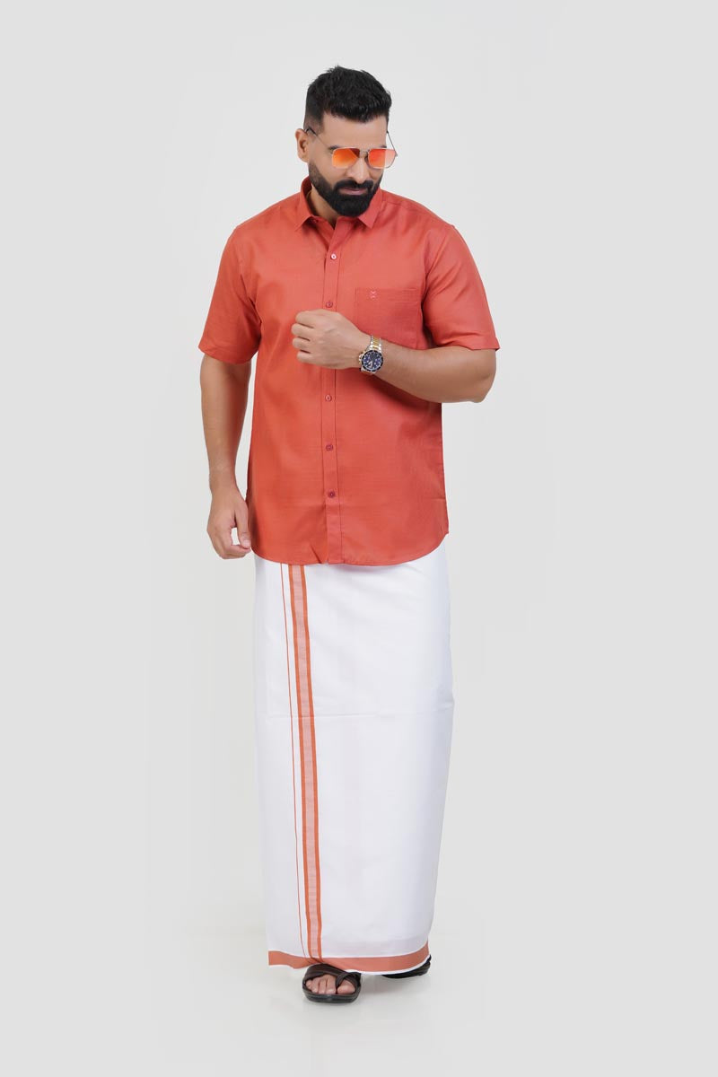 Colour Catch Peach Single Set – Half Sleeve Shirt + Dhoti Set