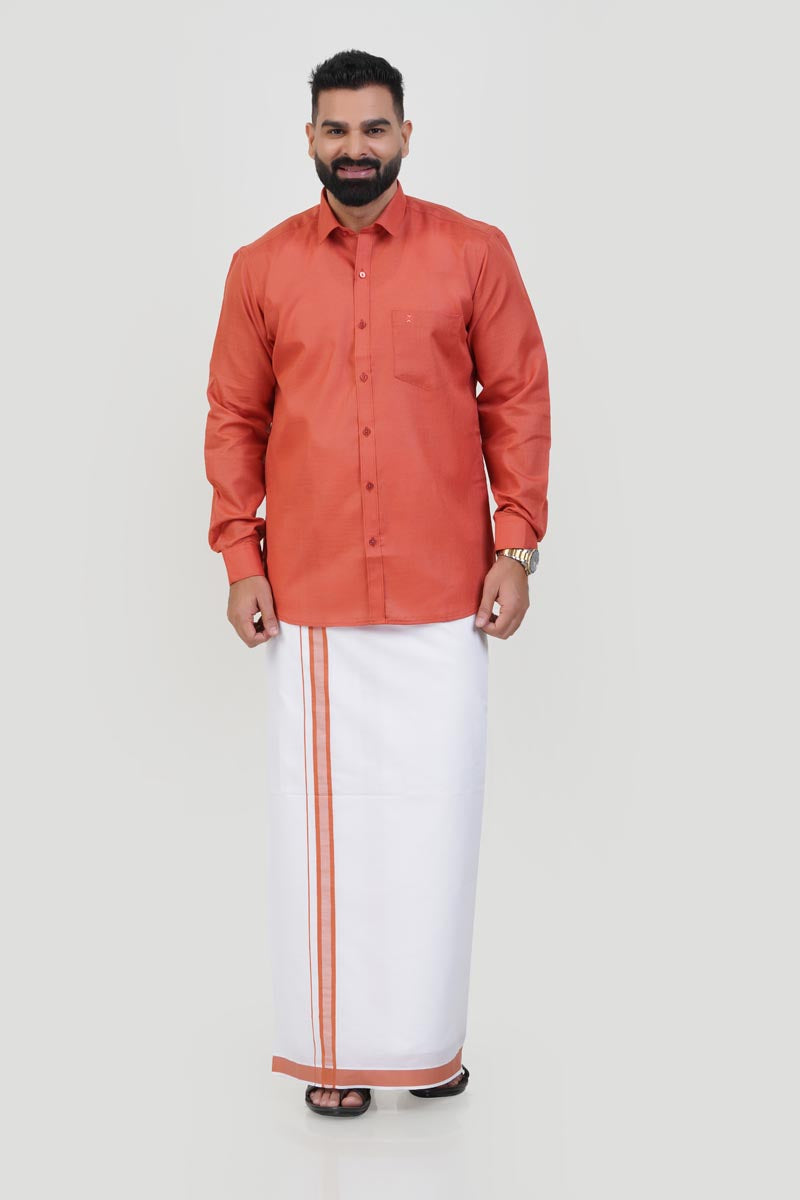 Colour Catch Peach Single Set – Full Sleeve Shirt + Dhoti Set