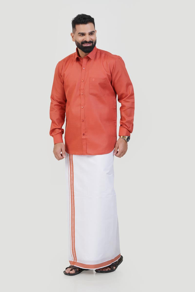 Colour Catch Peach Single Set – Full Sleeve Shirt + Dhoti Set