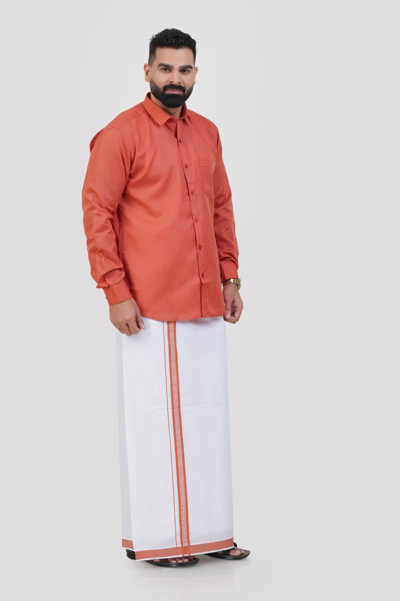 Colour Catch Peach Single Set – Full Sleeve Shirt + Dhoti Set