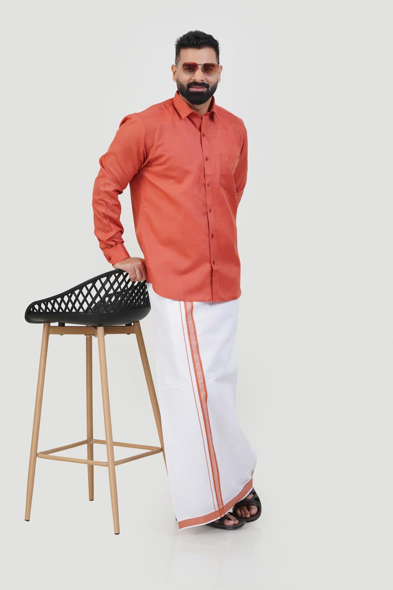 Colour Catch Peach Single Set – Full Sleeve Shirt + Dhoti Set