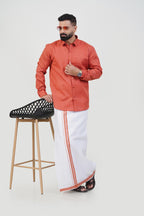 Colour Catch Peach Single Set – Full Sleeve Shirt + Dhoti Set