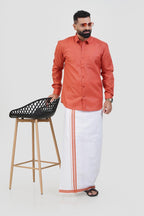 Colour Catch Peach Single Set – Full Sleeve Shirt + Dhoti Set