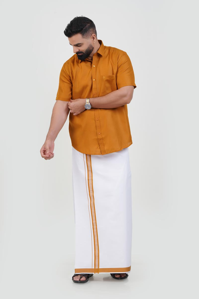 Colour Catch Mustard Gold Single Set – Half Sleeve Shirt + Dhoti Set