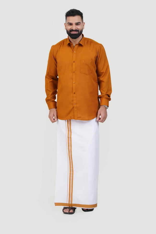 Colour Catch Mustard Gold Single Set – Full Sleeve Shirt + Dhoti Set Hover Image