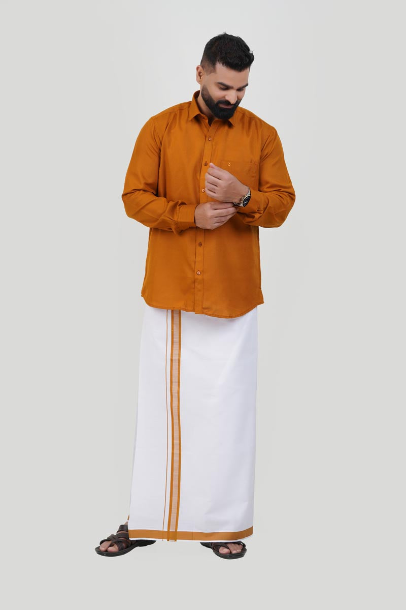 Colour Catch Mustard Gold Single Set – Full Sleeve Shirt + Dhoti Set