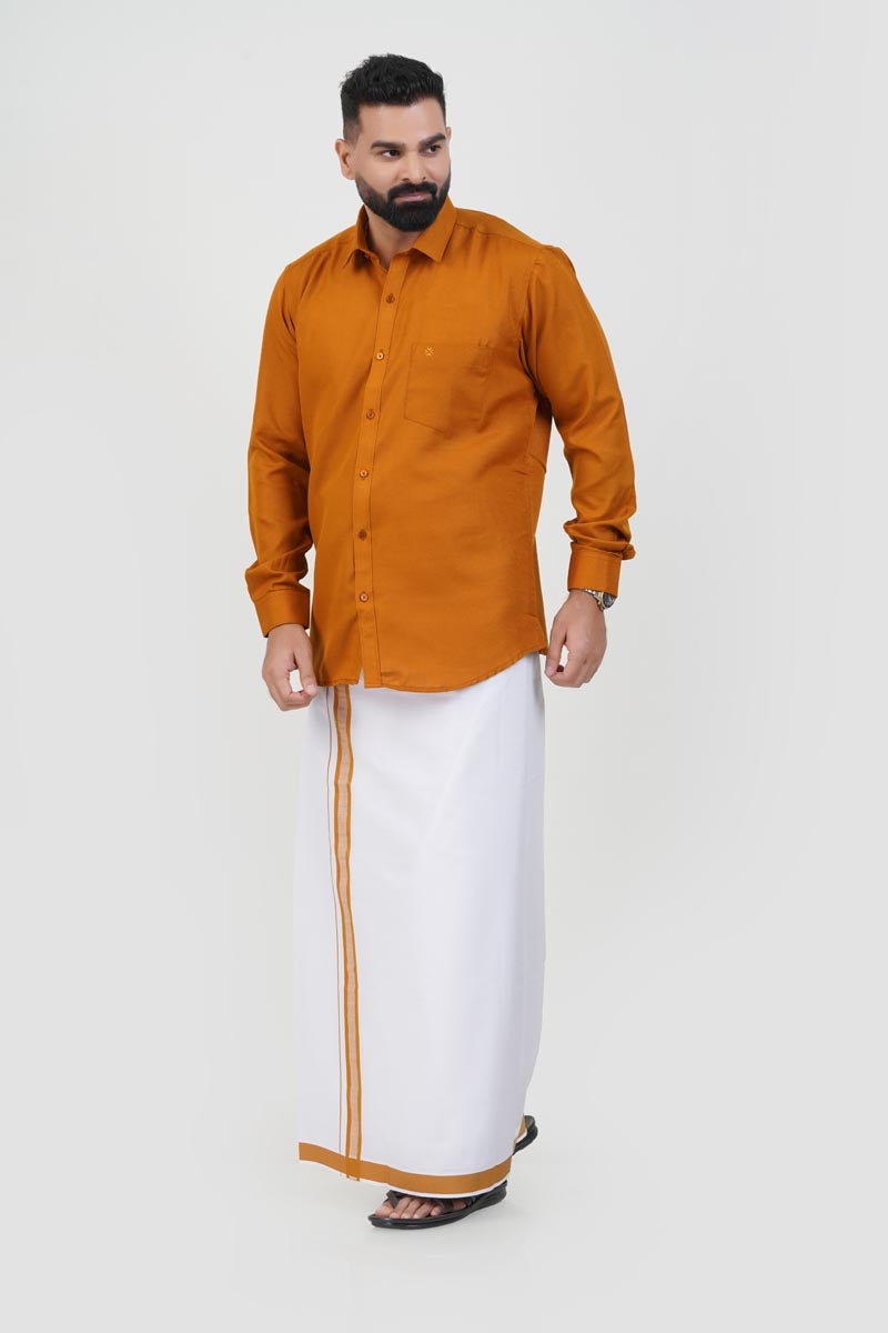 Colour Catch Mustard Gold Single Set – Full Sleeve Shirt + Dhoti Set