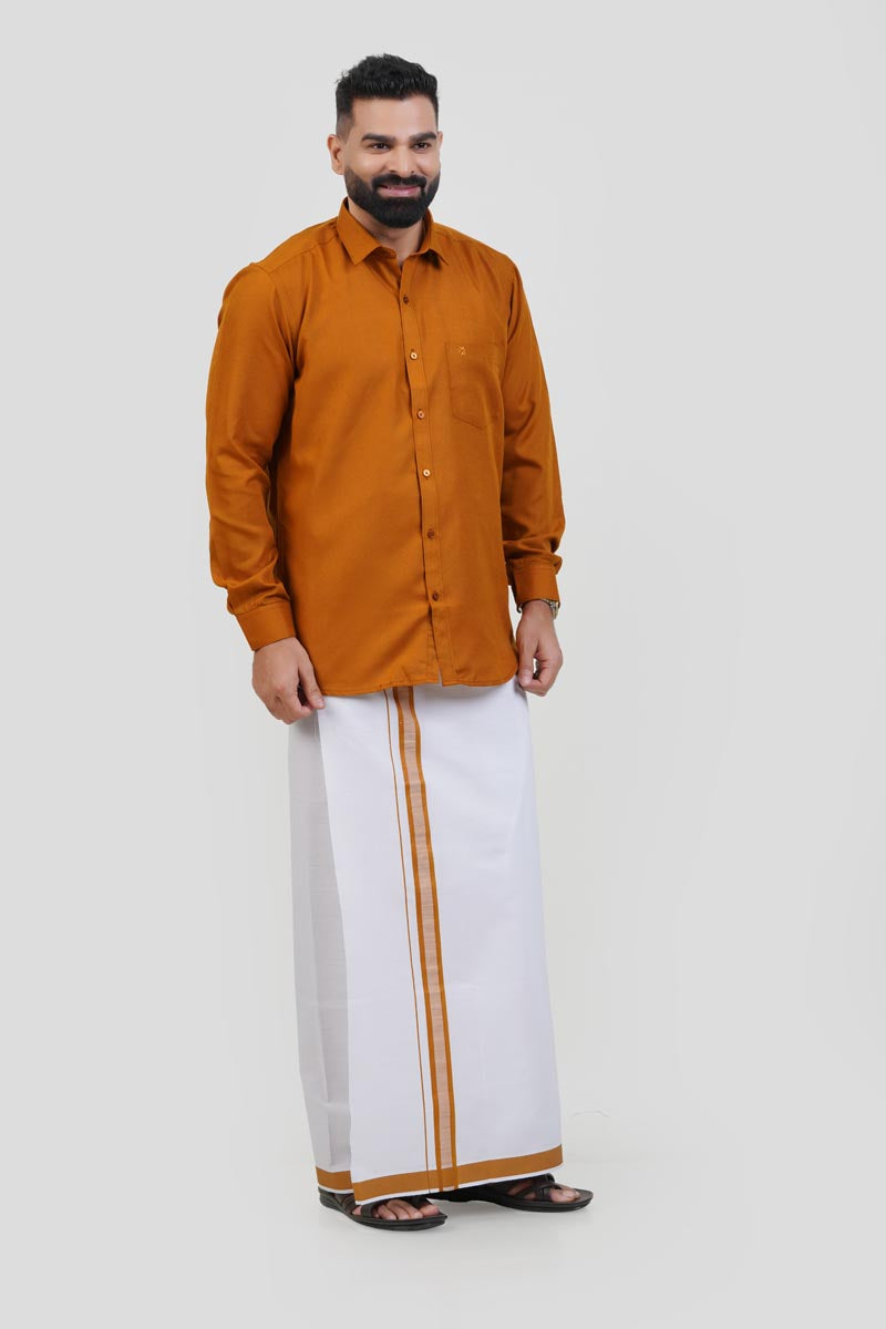 Colour Catch Mustard Gold Single Set – Full Sleeve Shirt + Dhoti Set