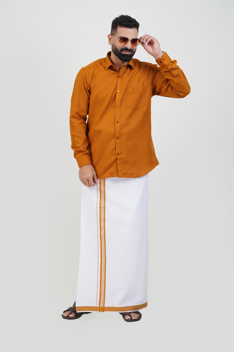 Colour Catch Mustard Gold Single Set – Full Sleeve Shirt + Dhoti Set