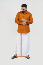 Colour Catch Mustard Gold Single Set – Full Sleeve Shirt + Dhoti Set