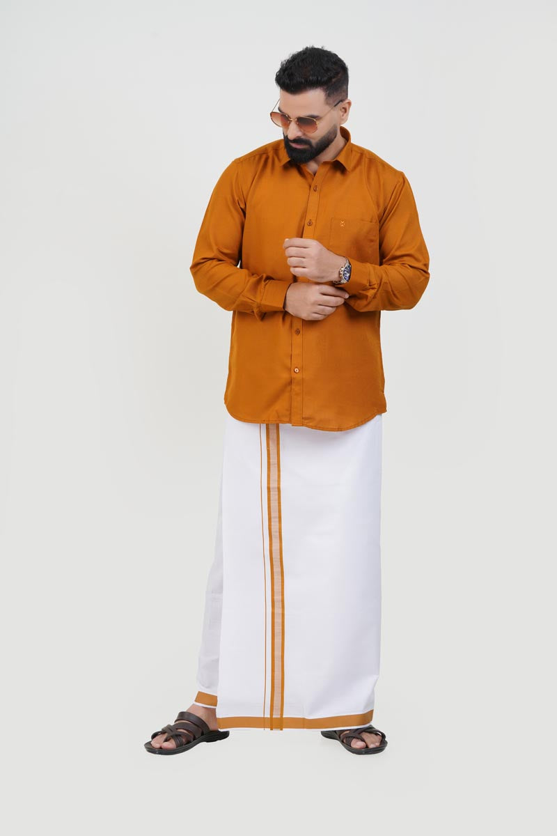 Colour Catch Mustard Gold Single Set – Full Sleeve Shirt + Dhoti Set