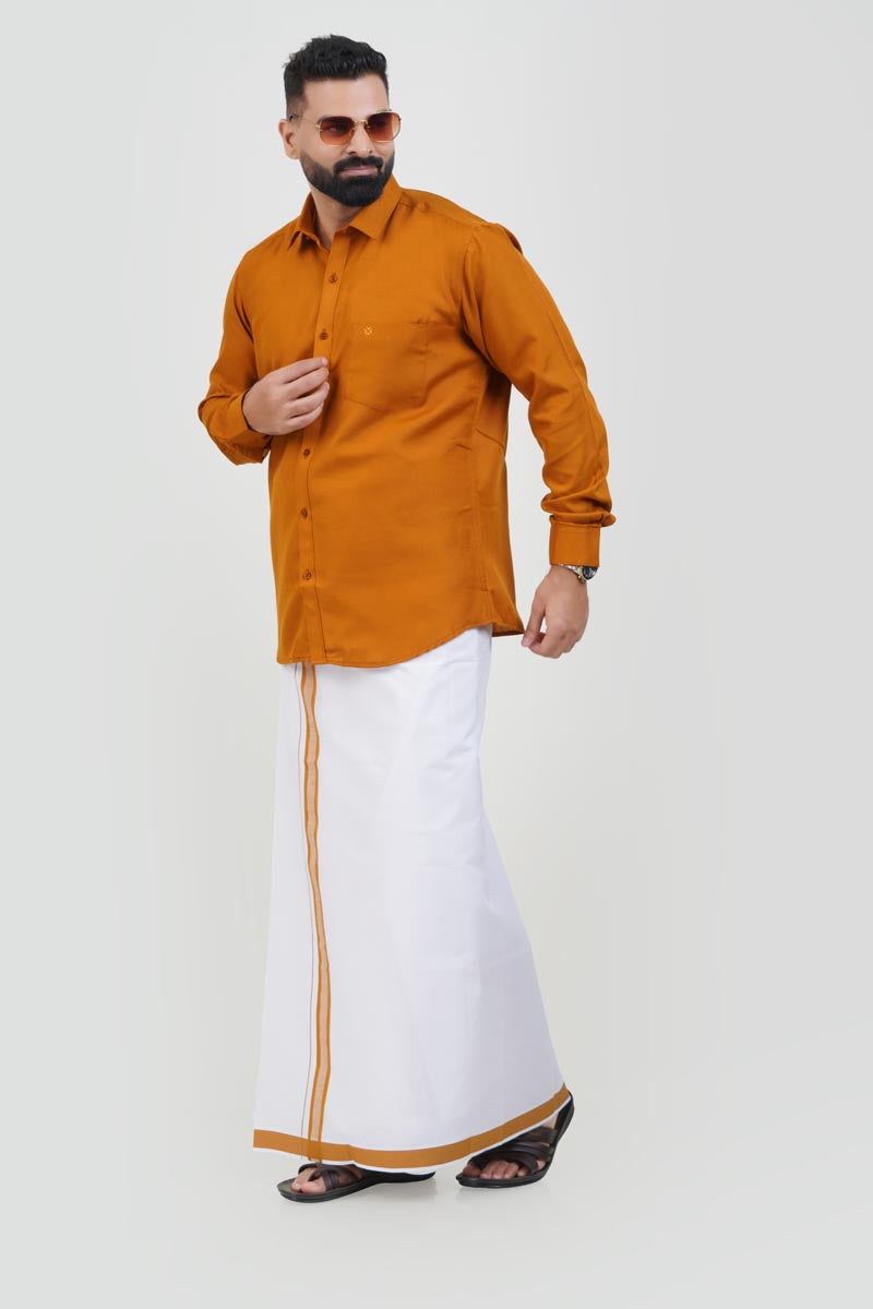 Colour Catch Mustard Gold Single Set – Full Sleeve Shirt + Dhoti Set