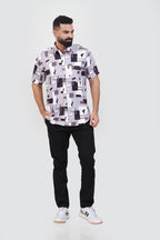 Freeco Print Shirt – Half Sleeve (Mauve & Black Abstract Block)