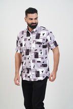 Freeco Print Shirt – Half Sleeve (Mauve & Black Abstract Block)