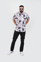 Freeco Print Shirt – Half Sleeve (Mauve & Black Abstract Block)
