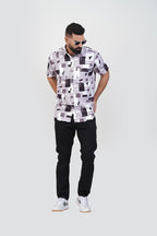 Freeco Print Shirt – Half Sleeve (Mauve & Black Abstract Block)