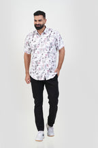 Freeco Print Shirt – Half Sleeve (White & Dusty Rose Mosaic)