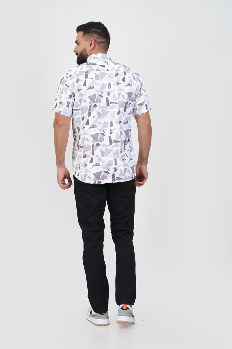 Freeco Print Shirt – Half Sleeve (White & Dusty Rose Mosaic)