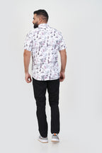 Freeco Print Shirt – Half Sleeve (White & Dusty Rose Mosaic)