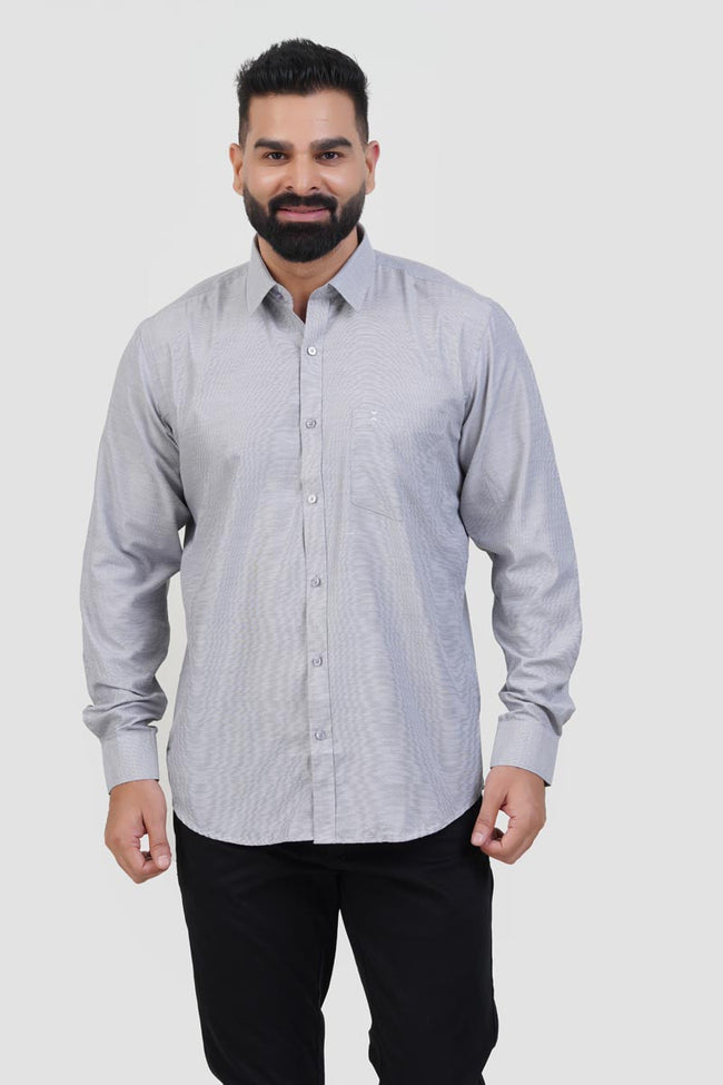 STRACK Men’s Premium Formal Shirt – Light Grey Melange – Full Sleeve Hover Image