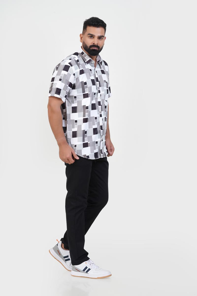 Freeco Print Shirt – Half Sleeve (Monochrome Black & White)