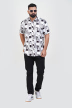 Freeco Print Shirt – Half Sleeve (Monochrome Black & White)