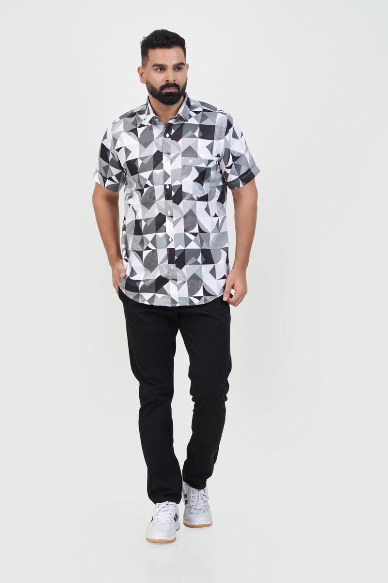 Freeco Print Shirt – Half Sleeve (Monochrome Geometric)