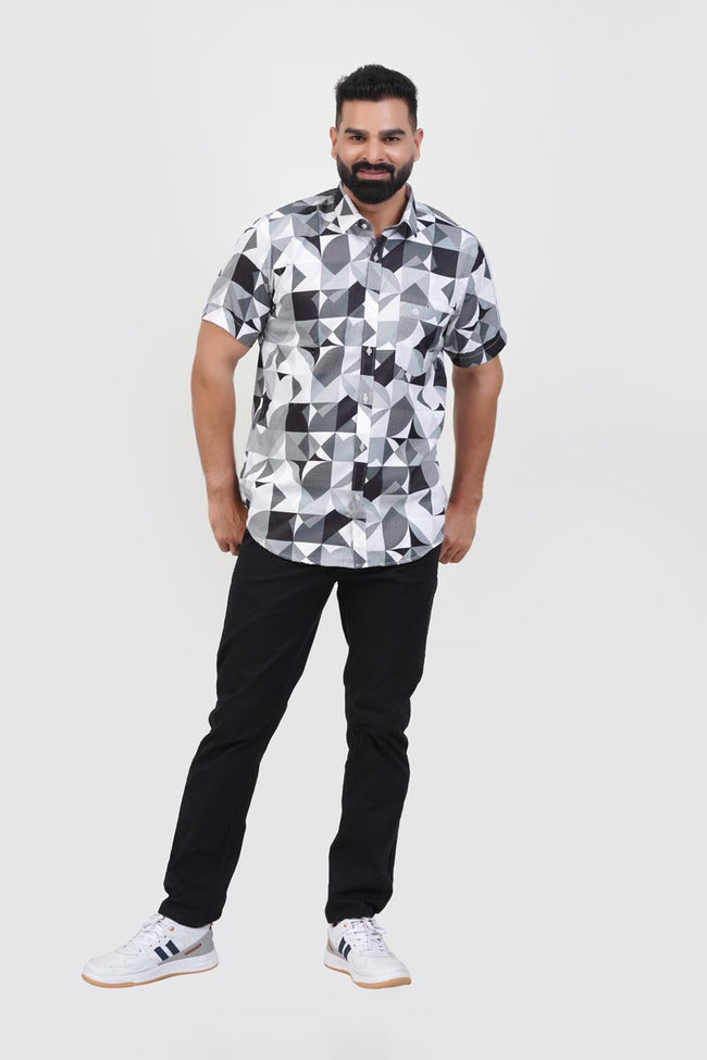 Freeco Print Shirt – Half Sleeve (Monochrome Geometric) Main Image