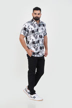 Freeco Print Shirt – Half Sleeve (Monochrome Geometric)