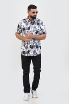 Freeco Print Shirt – Half Sleeve (Monochrome Geometric)