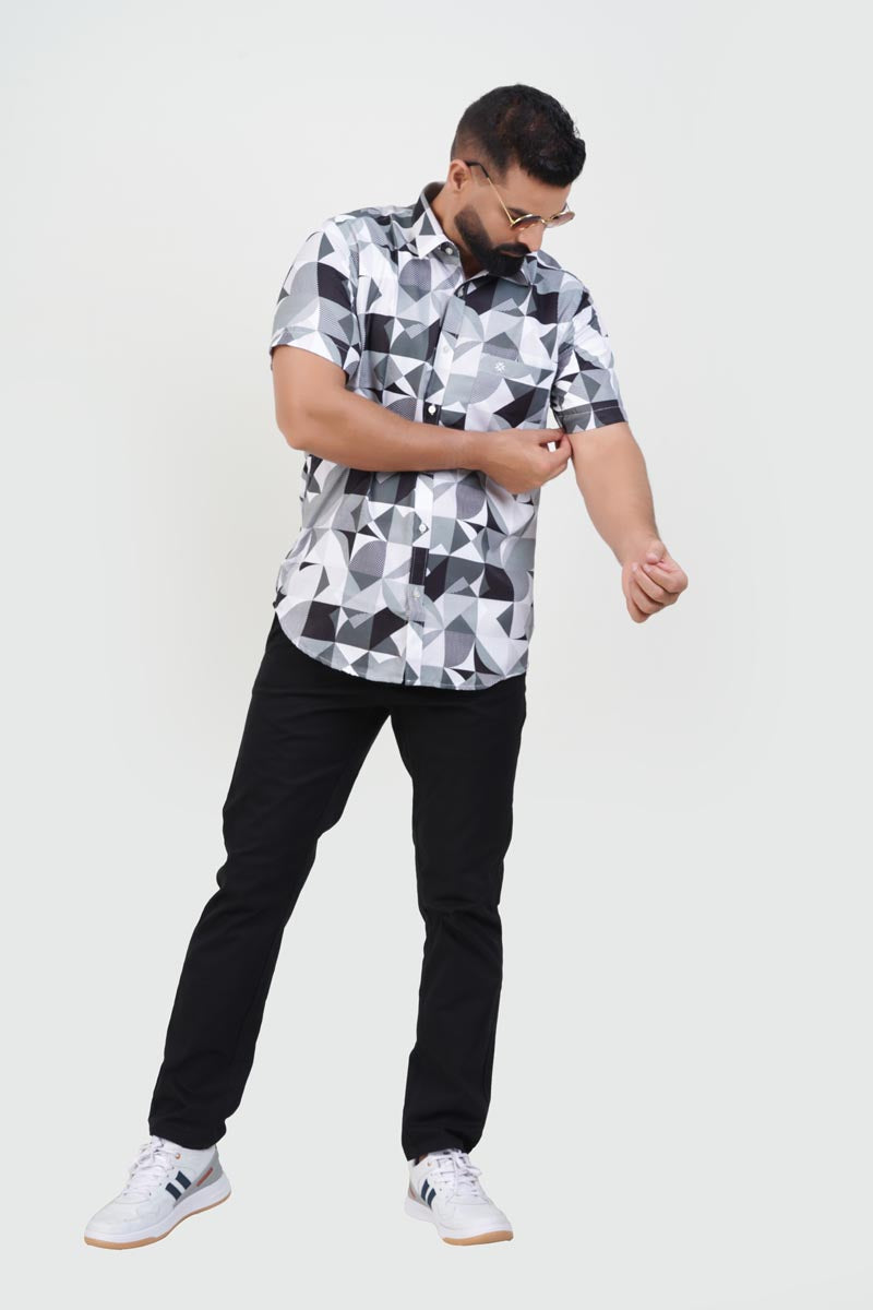 Freeco Print Shirt – Half Sleeve (Monochrome Geometric)