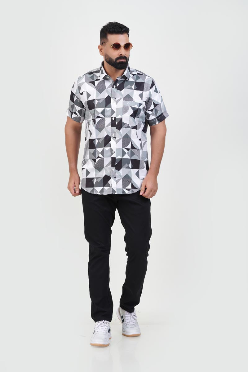 Freeco Print Shirt – Half Sleeve (Monochrome Geometric)