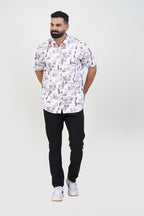 Freeco Print Shirt – Half Sleeve (White & Taupe Mosaic Fragment)