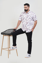 Freeco Print Shirt – Half Sleeve (White & Taupe Mosaic Fragment)