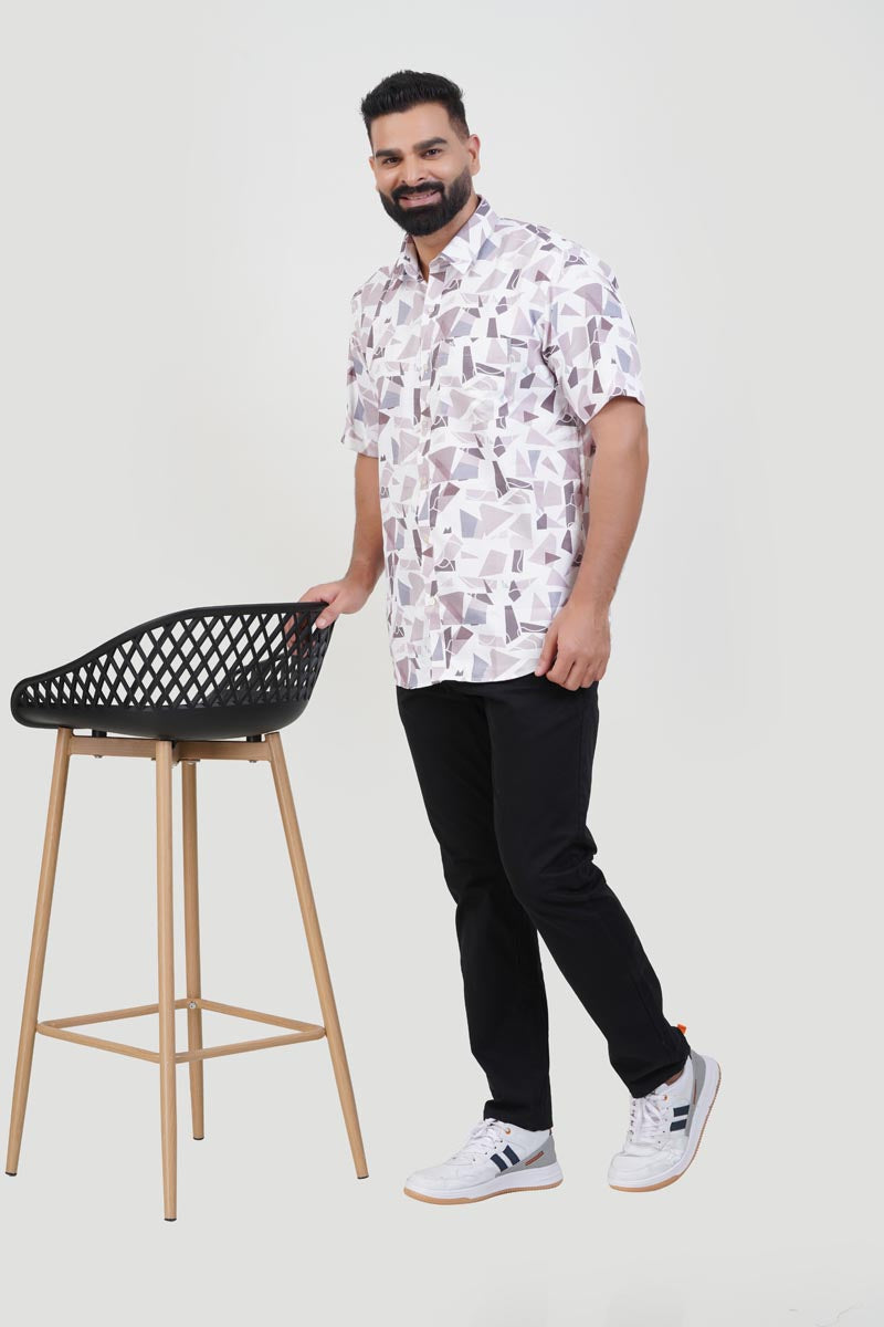 Freeco Print Shirt – Half Sleeve (White & Taupe Mosaic Fragment)