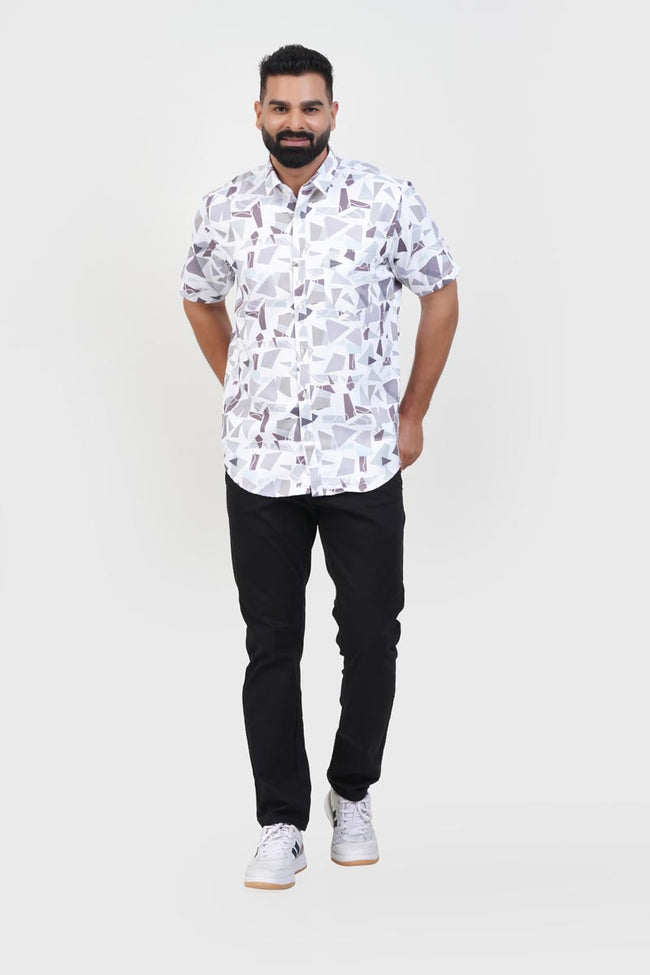 Freeco Print Shirt – Half Sleeve (White & Slate Shard Mosaic) Hover Image