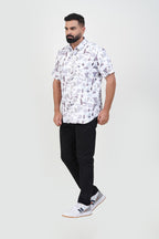 Freeco Print Shirt – Half Sleeve (White & Slate Shard Mosaic)
