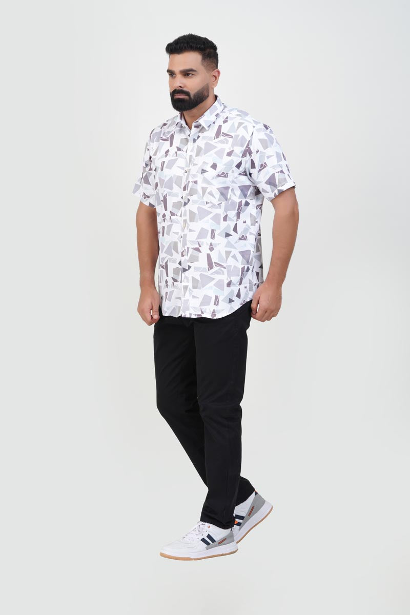 Freeco Print Shirt – Half Sleeve (White & Slate Shard Mosaic)