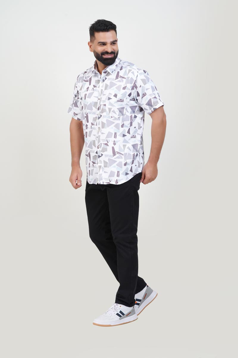 Freeco Print Shirt – Half Sleeve (White & Slate Shard Mosaic)