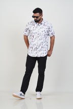 Freeco Print Shirt – Half Sleeve (White & Slate Shard Mosaic)