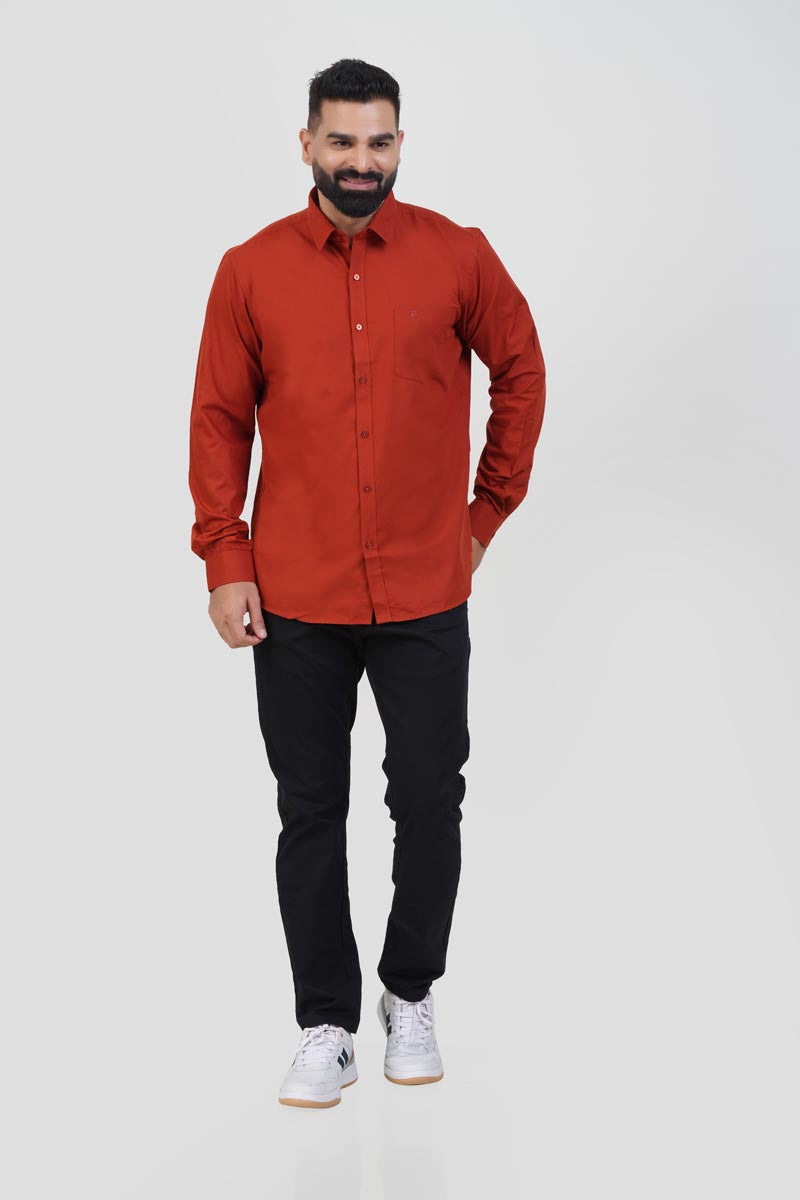 TEXONIC Men’s Premium  Formal Shirt – Rust Red – Full Sleeve