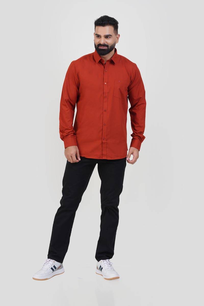 TEXONIC Men’s Premium  Formal Shirt – Rust Red – Full Sleeve