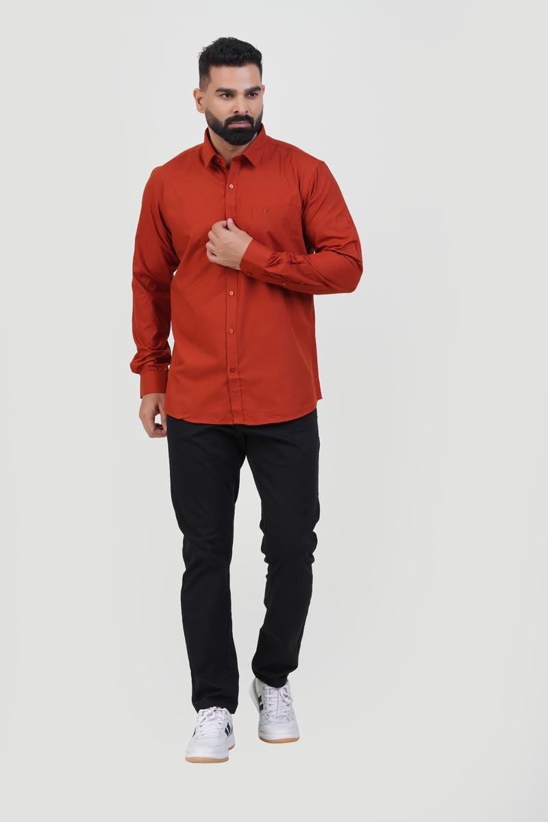 TEXONIC Men’s Premium  Formal Shirt – Rust Red – Full Sleeve