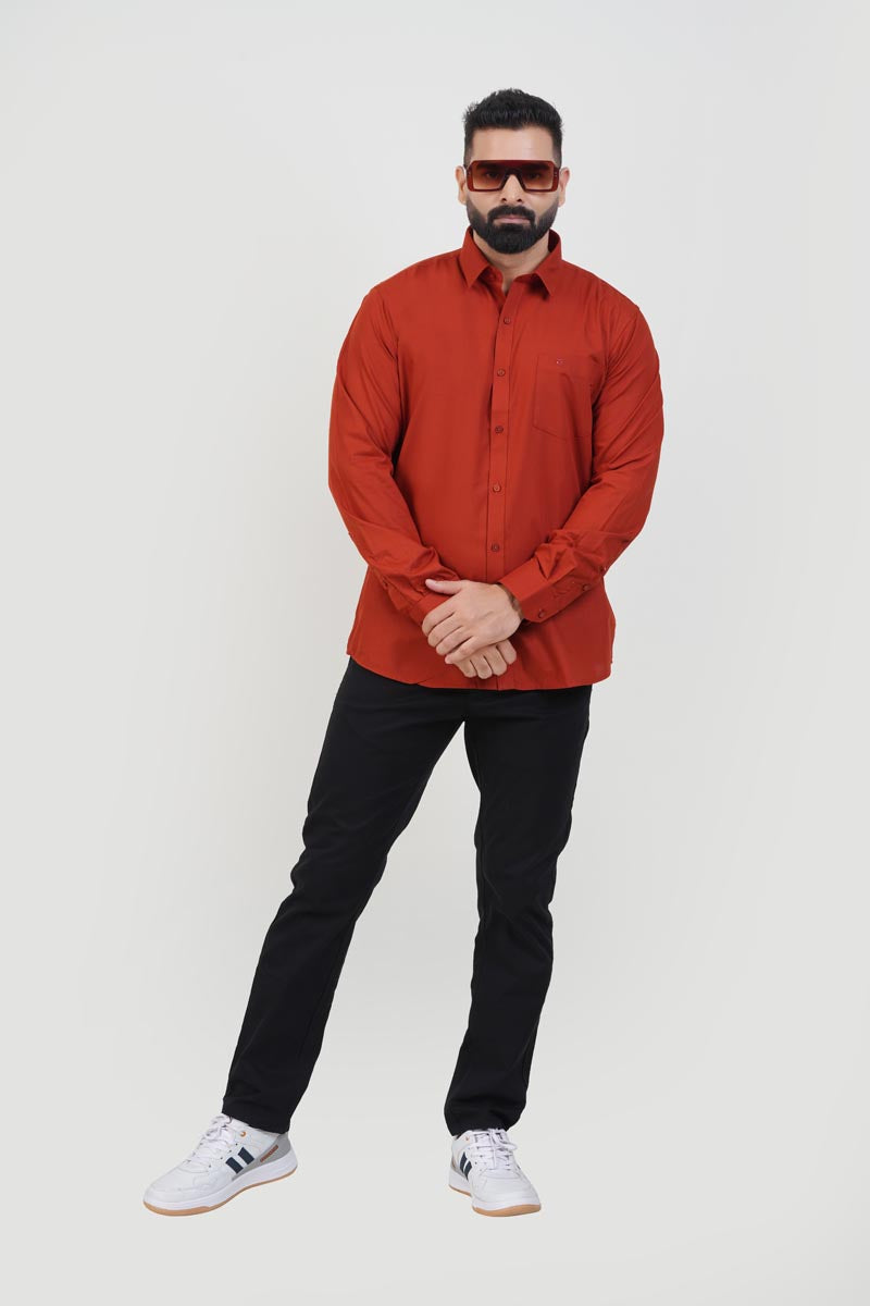 TEXONIC Men’s Premium  Formal Shirt – Rust Red – Full Sleeve